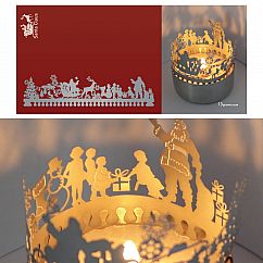 Santa Claus Schattenspiel für Teelicht, Stecksilhouette auf Postkarte