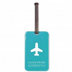 Blauer Kofferanhänger mit Einschub auf der Rückseite - Happy Flight Square Luggage Tag von ALife Design.