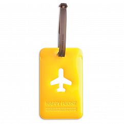 Kofferanhänger Happy Flight Square Luggage Tag gelb