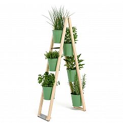 Holz Design Blumenleiter, Pflanzleiter von FAIRWERK mit Blumentöpfen - Modell blassgrün - freistehend