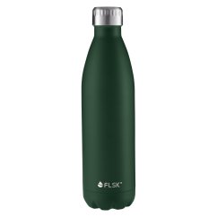 Dunkelgrüne FLSK Thermosflasche FRST mit 750 ml Füllvolumen. Die BPA-freie Trinkflasche aus Edelstahl mit auslaufsicheren Schraubverschluss.