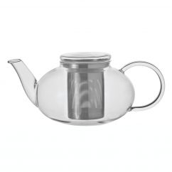 Bauchige Teekanne aus Glas mit Teefiltereinsatz aus Edelstahl und Glasdeckel. Aus der Serie MOON von Leonardo Design.