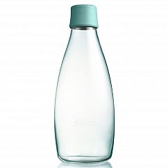 Design Trinkflasche Retap 0,8 Liter mit mintblauem Deckel. Die Glasflasche für Büro, Zuhause und unterwegs.