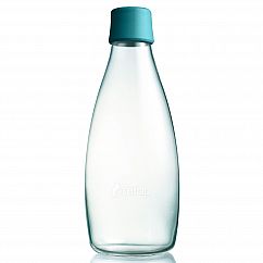 Design Trinkflasche Retap 0,8 Liter mit petrolgrünem Deckel. Die Glasflasche für Büro, Zuhause und unterwegs.