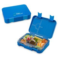 Auslaufsichere Lunchbox für Kinder! Die schmatzfatz Kinderlunchbox in blau variablen Fächern - 6 Fächern / 4 Fächern.