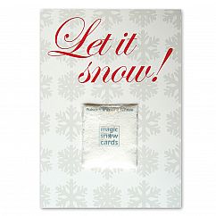Postkarte Let it Snow von liebeskummerpillen mit Magic Snow Powder Päckchen.