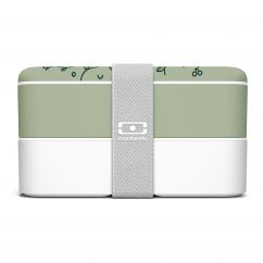 MB ORIGINAL Lunchbox von monbento in lindgrün und weiß. Modell english garden - Blätter Print. Doppelstöckige Bento Box mit Gummiband. Auslaufsicher, BPA-frei, robust, ...