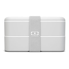 monbento Lunchbox MB ORIGINAL light grau Bento Box, hellgrau, Kunststoff Bento Box mit Gummiband, zweistöckig, frontale Ansicht
